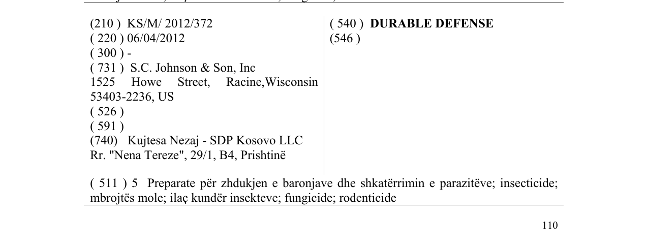 Zëri i markës DURABLE DEFENSE në buletin