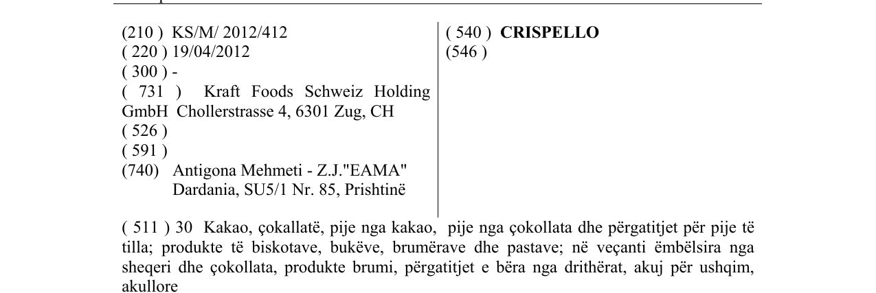 Zëri i markës CRISPELLO në buletin