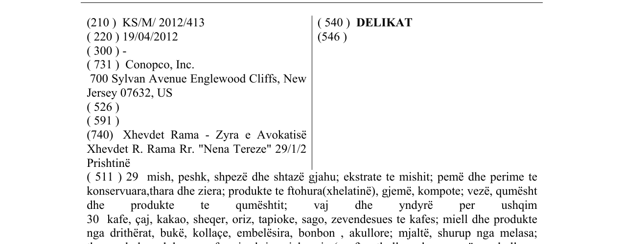Zëri i markës DELIKAT në buletin