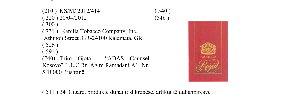 Zëri i markës KARELIA Royal në buletin