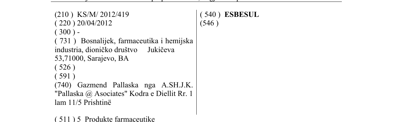 Zëri i markës ESBESUL në buletin