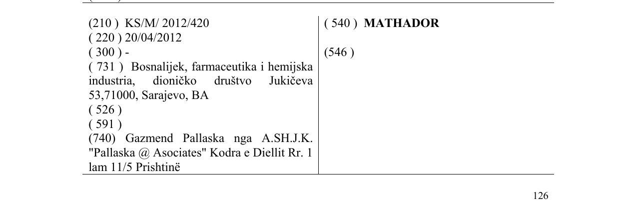 Zëri i markës MATHADOR në buletin