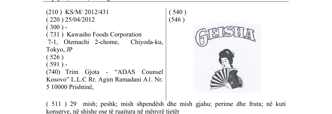 Zëri i markës GEISHA në buletin