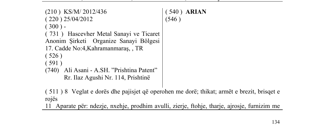 Zëri i markës ARIAN në buletin