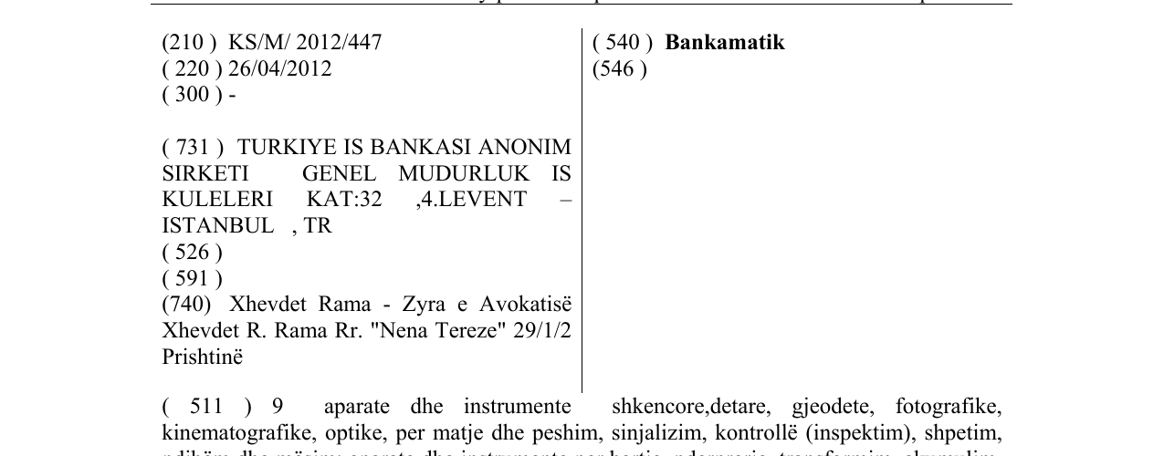 Zëri i markës Bankamatik në buletin