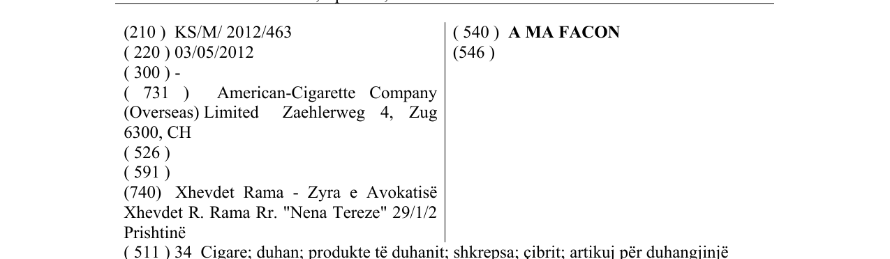 Zëri i markës A MA FACON në buletin
