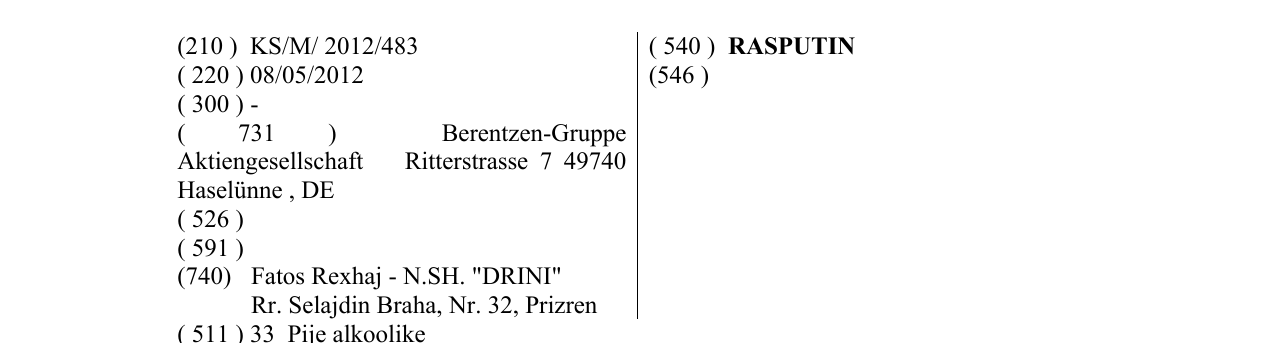 Zëri i markës RASPUTIN në buletin
