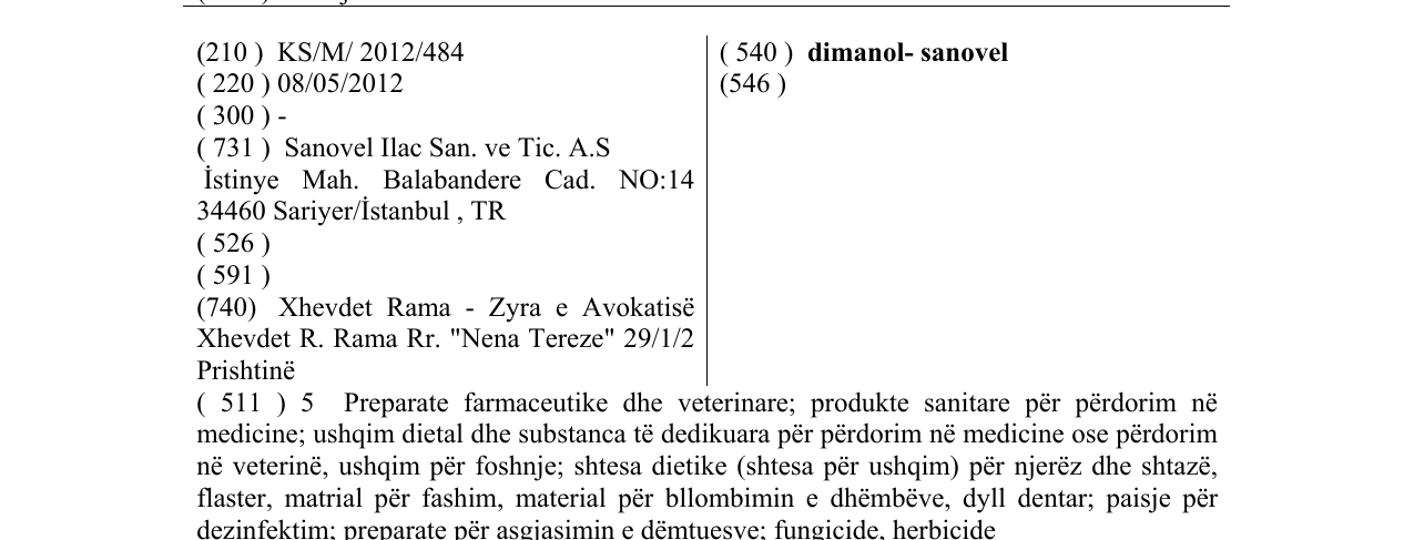 Zëri i markës dimanol- sanovel në buletin