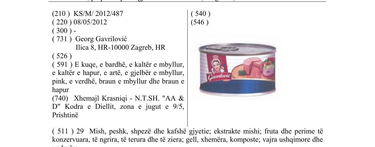Zëri i markës Gavrilović në buletin