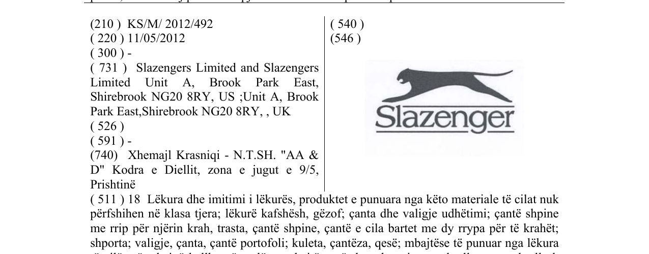 Zëri i markës Slazenger në buletin