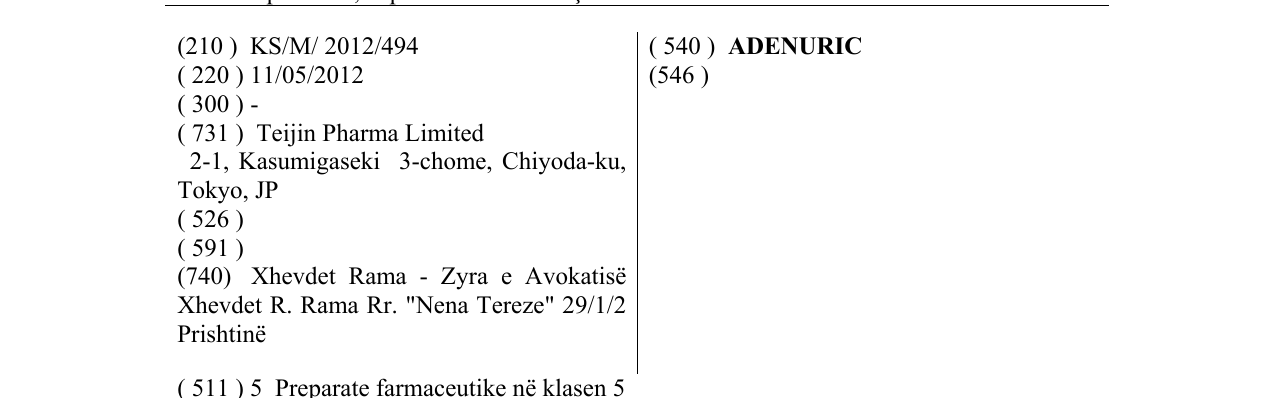 Zëri i markës ADENURIC në buletin