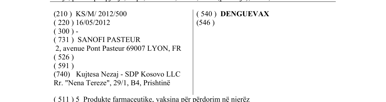 Zëri i markës DENGUEVAX në buletin