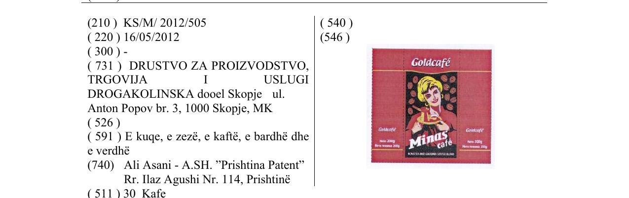 Zëri i markës Goldcafé Minas café në buletin