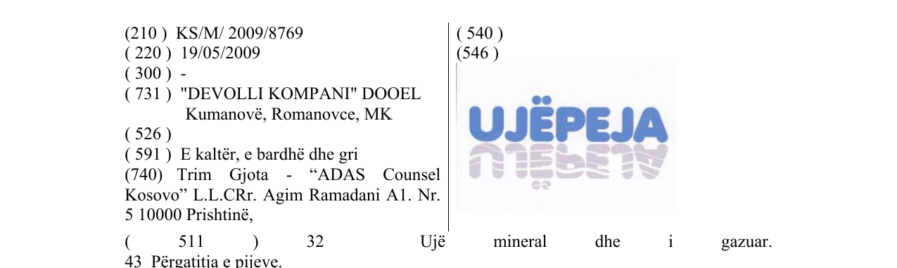 UJËPEJA markasının bültendeki kaydı