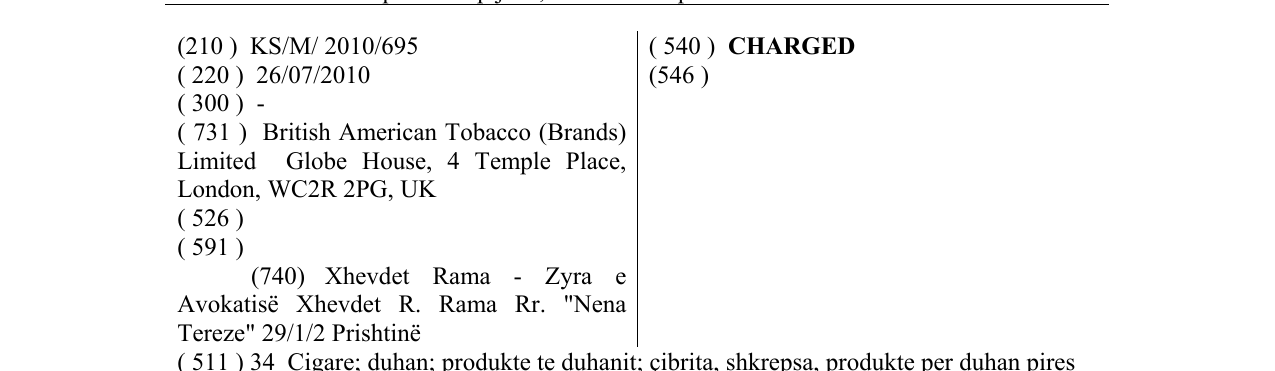 Zëri i markës CHARGED në buletin