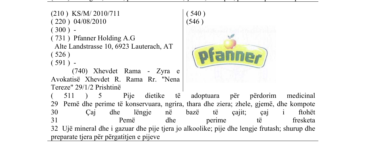 Zëri i markës Pfanner në buletin