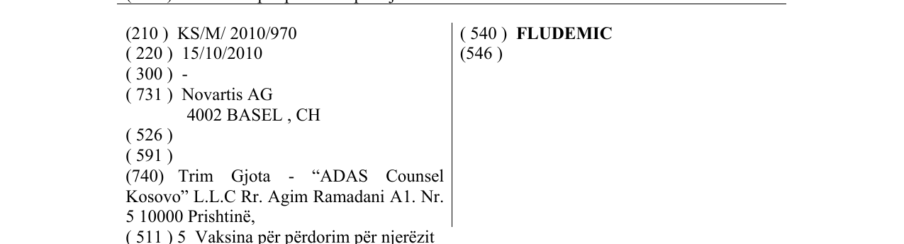 Zëri i markës FLUDEMIC në buletin