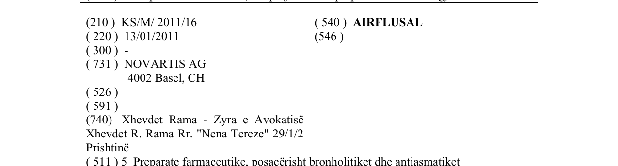 Zëri i markës AIRFLUSAL në buletin