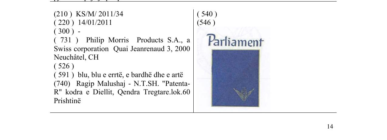 Zëri i markës Parliament në buletin