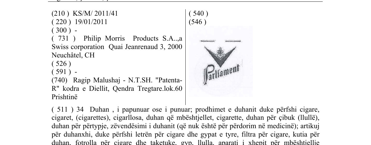 Zëri i markës Parliament në buletin