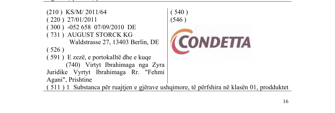 Zëri i markës CONDETTA në buletin