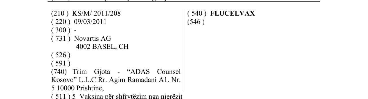 Zëri i markës FLUCELVAX në buletin