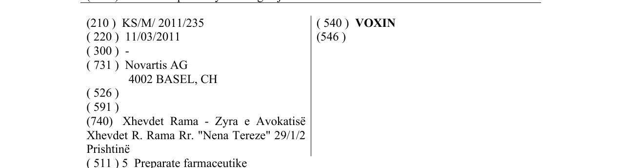 Zëri i markës VOXIN në buletin