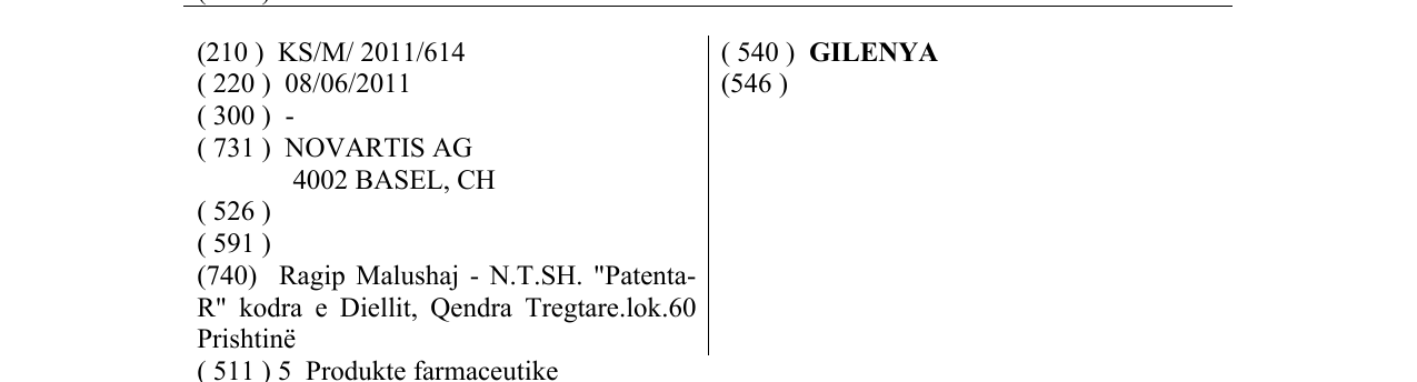 Zëri i markës GILENYA në buletin