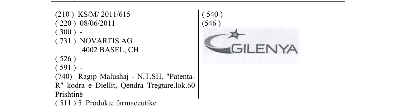 Zëri i markës GILENYA në buletin