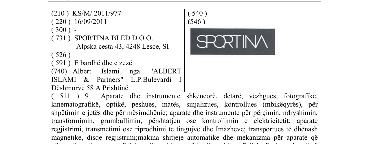 Zëri i markës SPORTINA në buletin