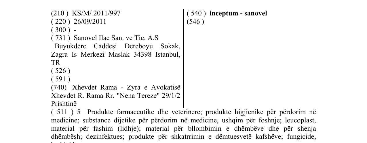 Zëri i markës inceptum - sanovel në buletin