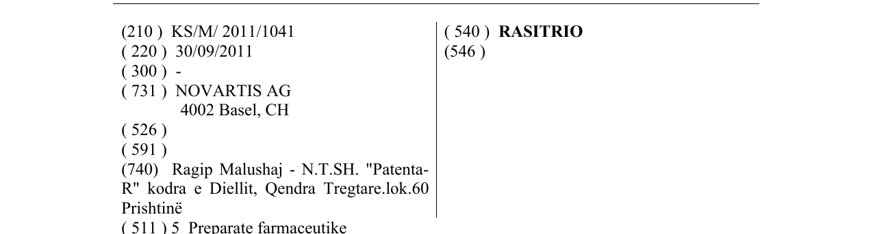 Zëri i markës RASITRIO në buletin
