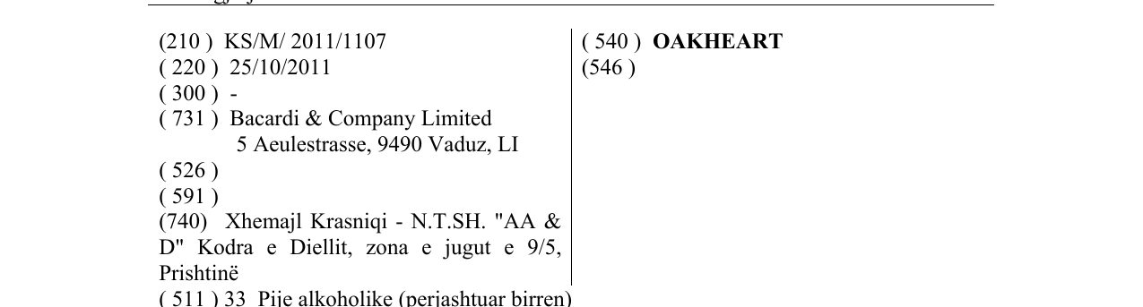 Zëri i markës OAKHEART në buletin