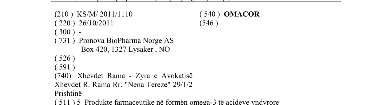 Zëri i markës OMACOR në buletin