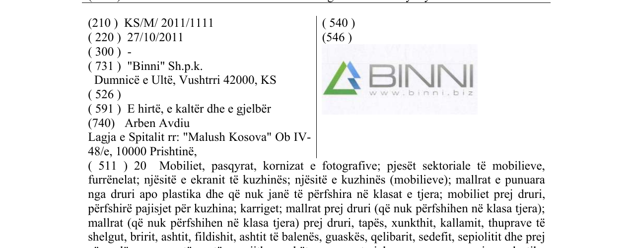 Zëri i markës BINNI në buletin