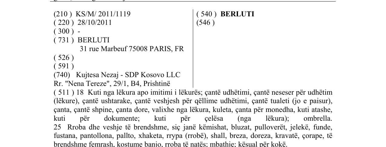 Zëri i markës BERLUTI në buletin