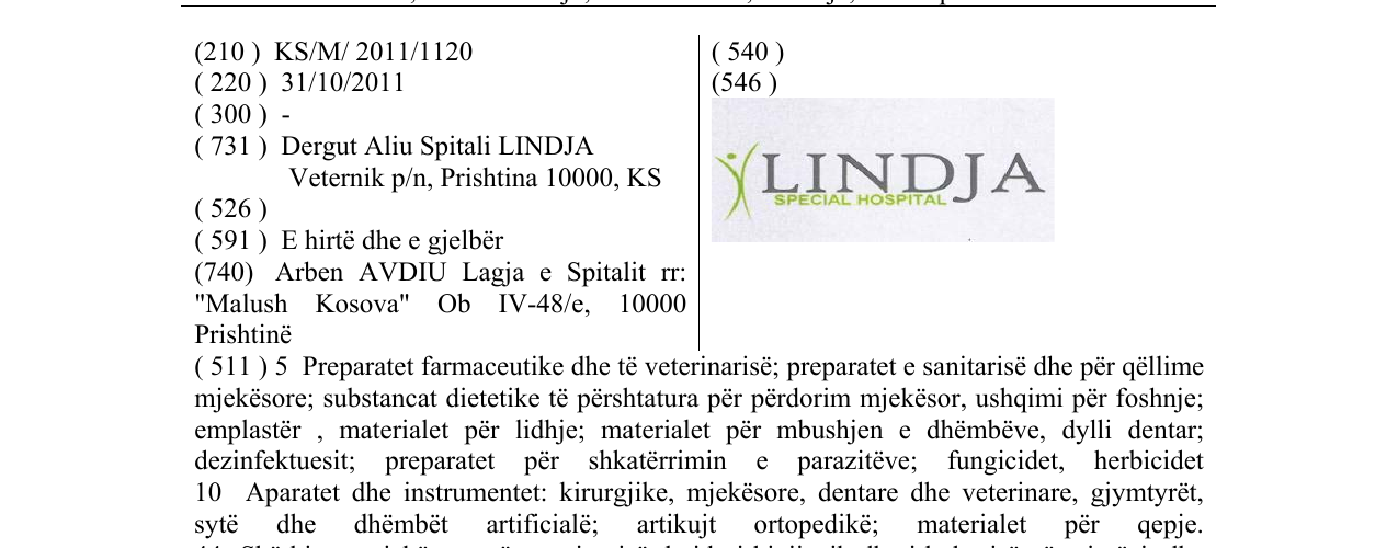 Zëri i markës LINDJA SPECIAL HOSPITAL në buletin