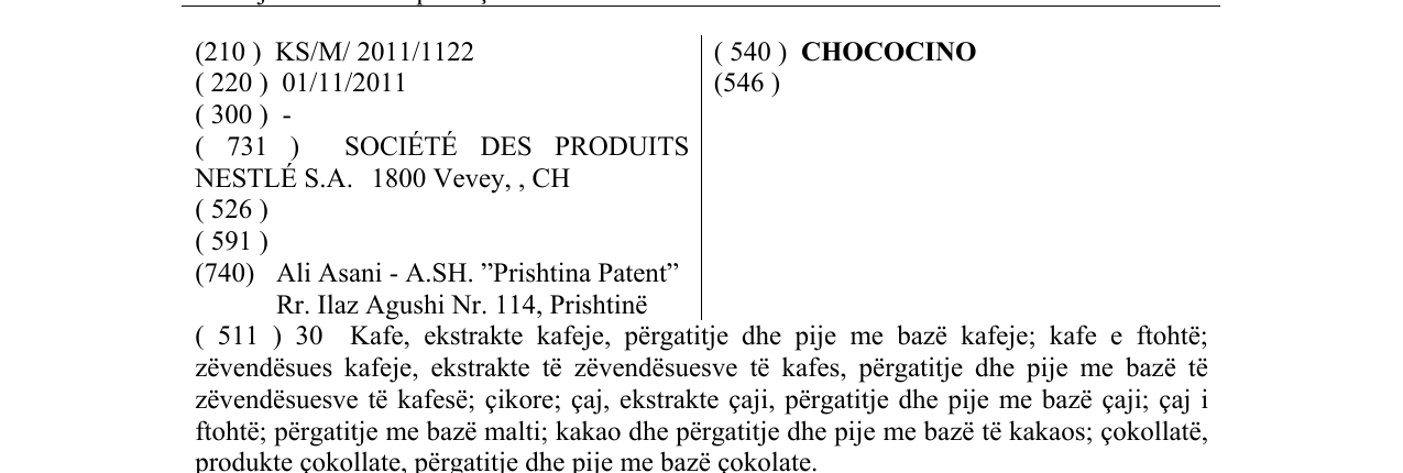 Zëri i markës CHOCOCINO në buletin