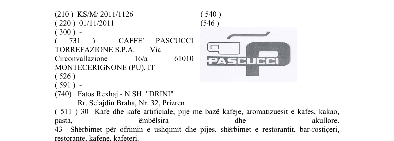 Zëri i markës PASCUCCI në buletin