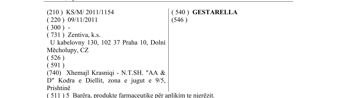 Zëri i markës GESTARELLA në buletin