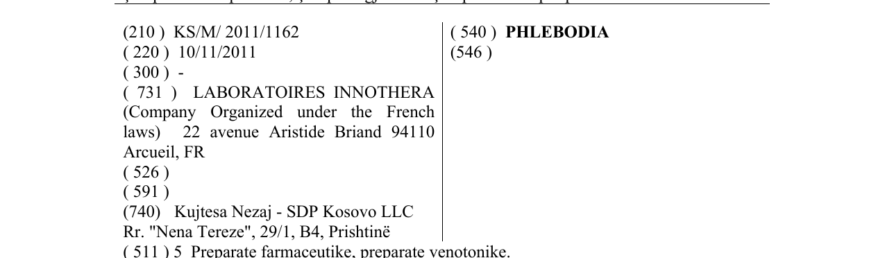 Zëri i markës PHLEBODIA në buletin