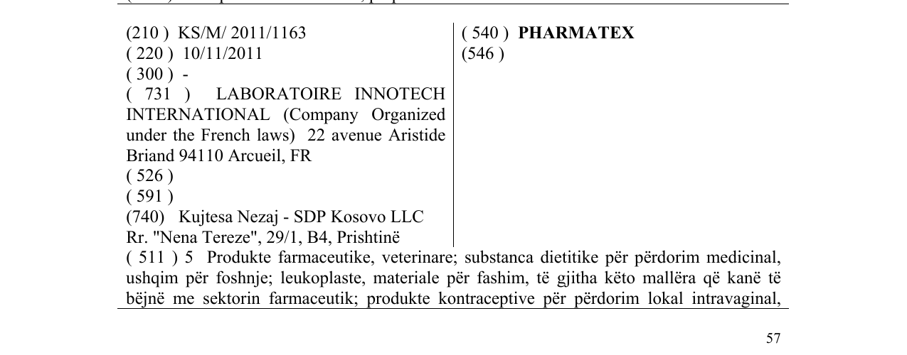 Zëri i markës PHARMATEX në buletin