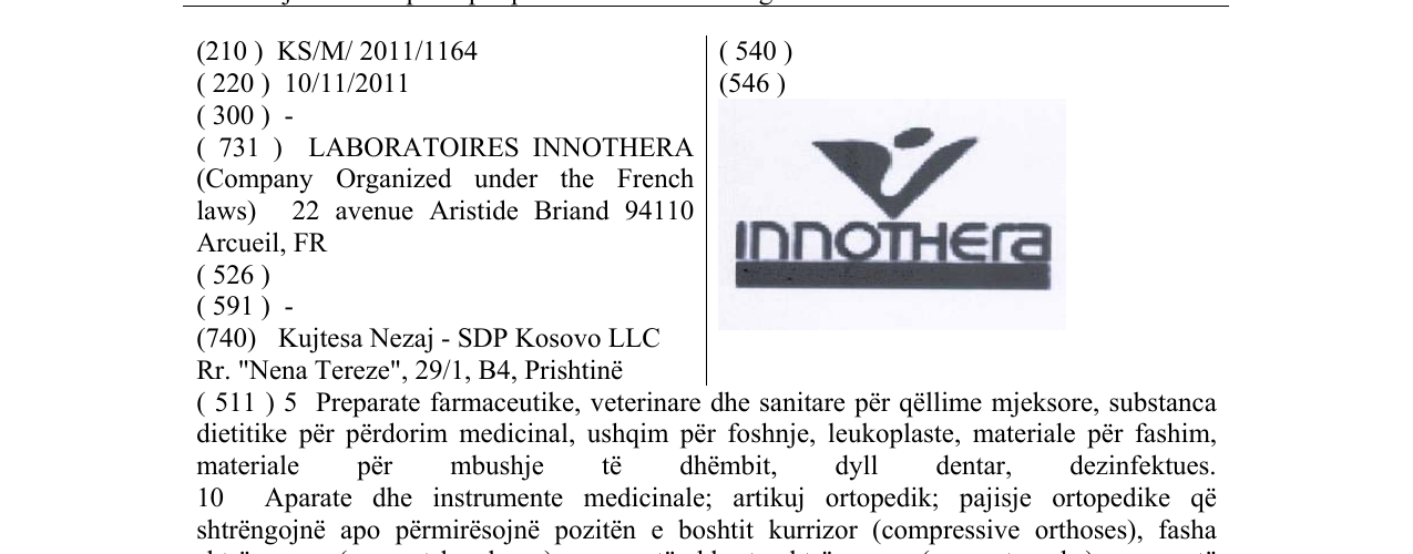 Zëri i markës Innothera në buletin