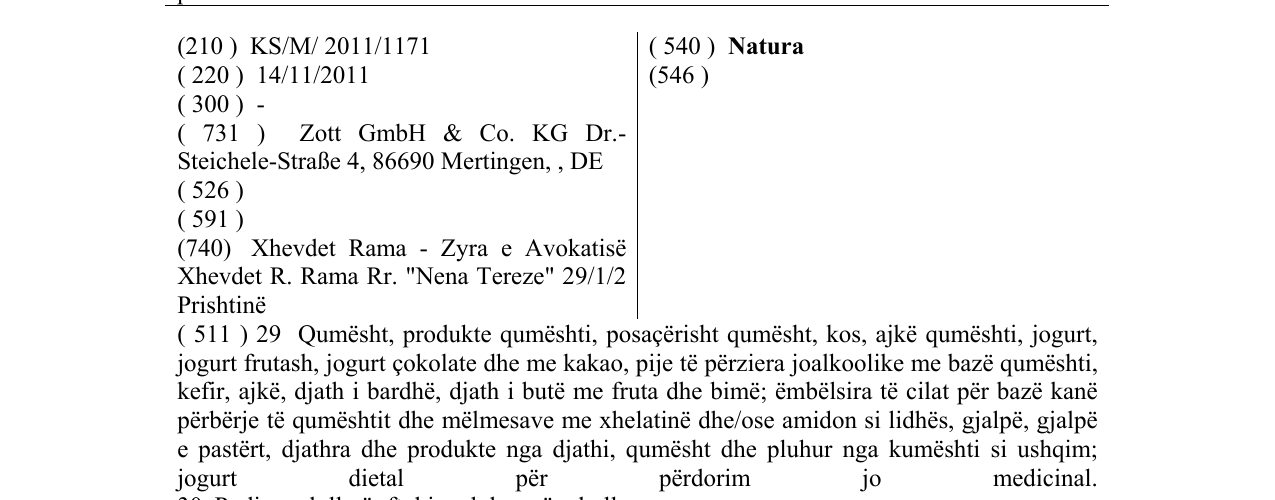 Zëri i markës Natura në buletin