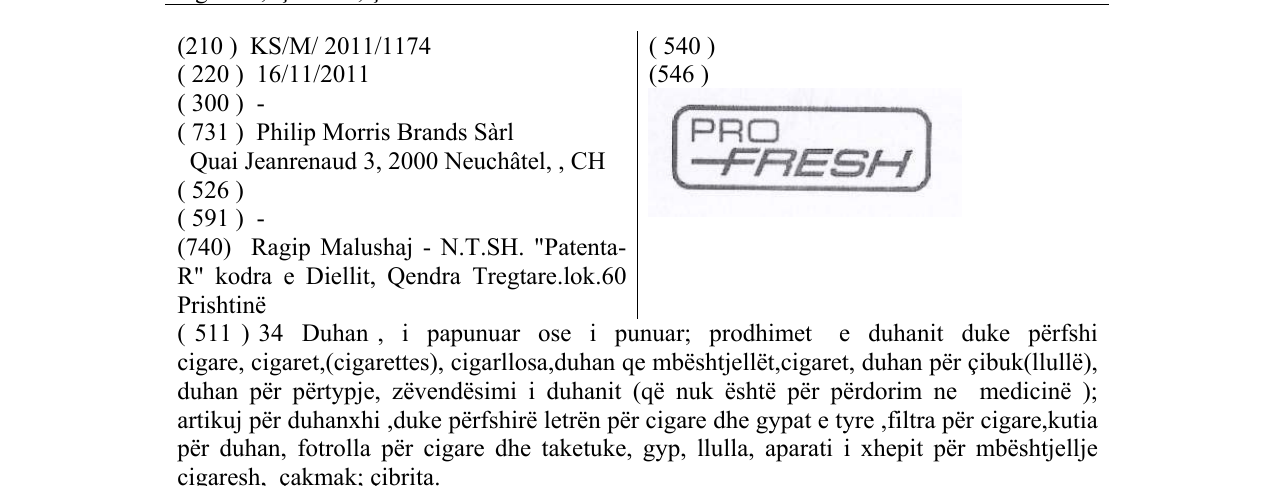 Zëri i markës PRO FRESH në buletin