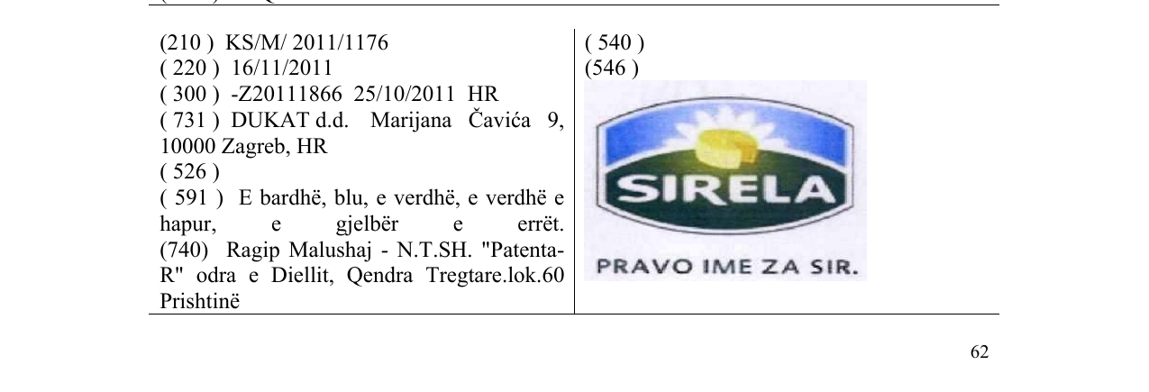 Zëri i markës SIRELA në buletin