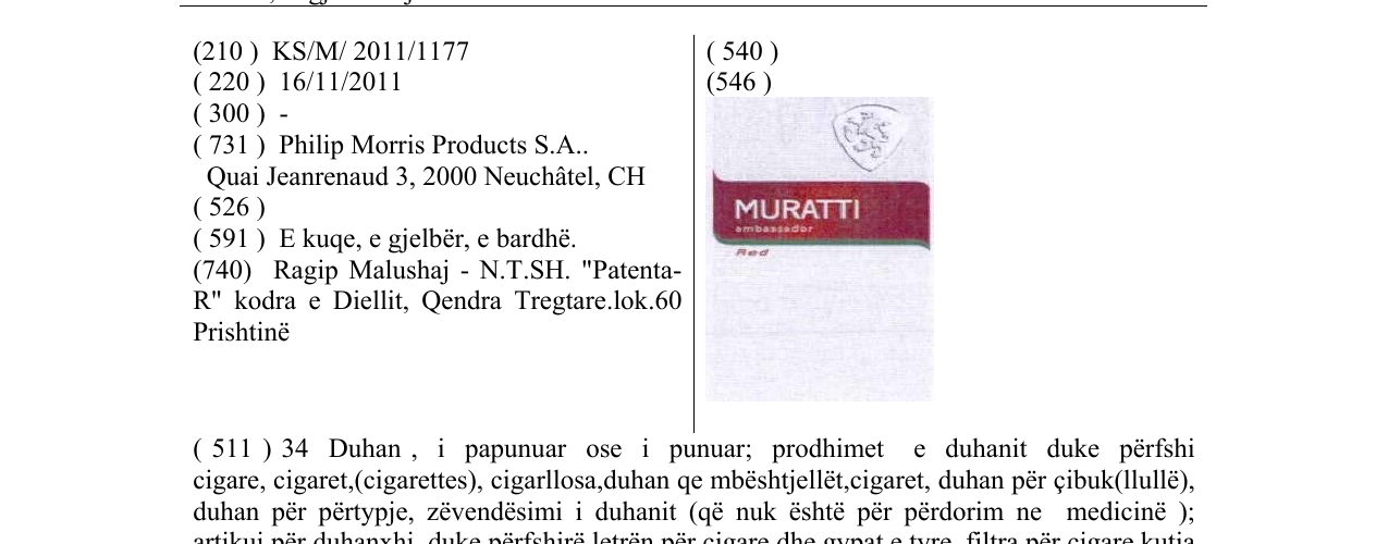 Zëri i markës MURATTI në buletin
