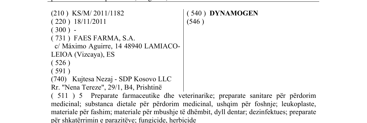 Zëri i markës DYNAMOGEN në buletin