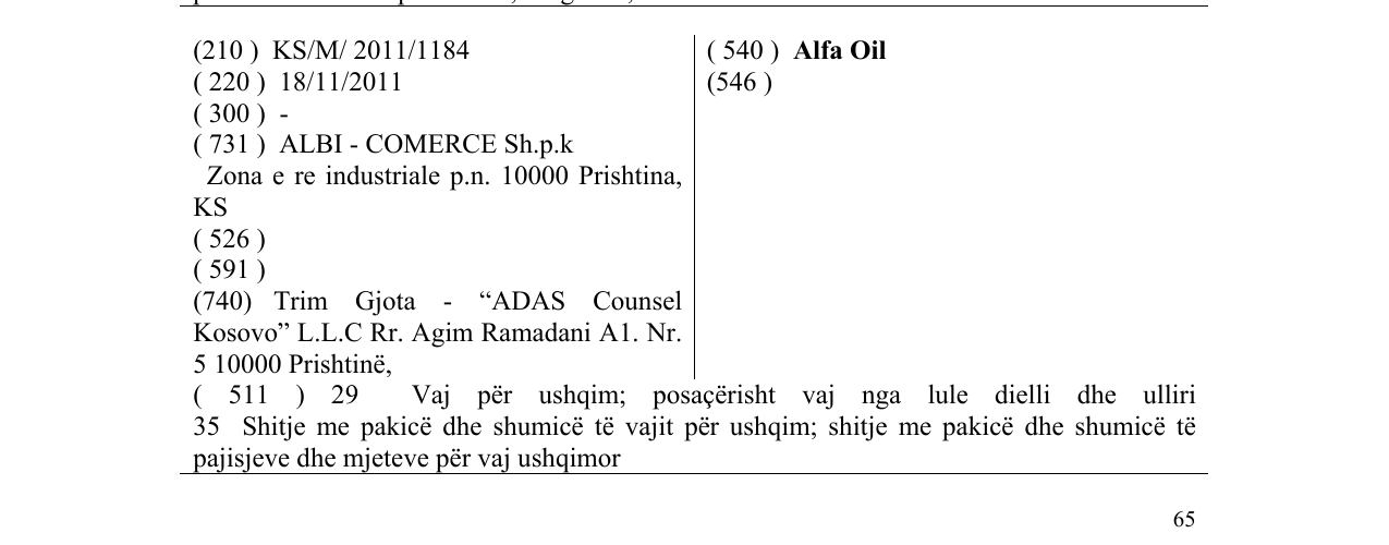Zëri i markës Alfa Oil në buletin