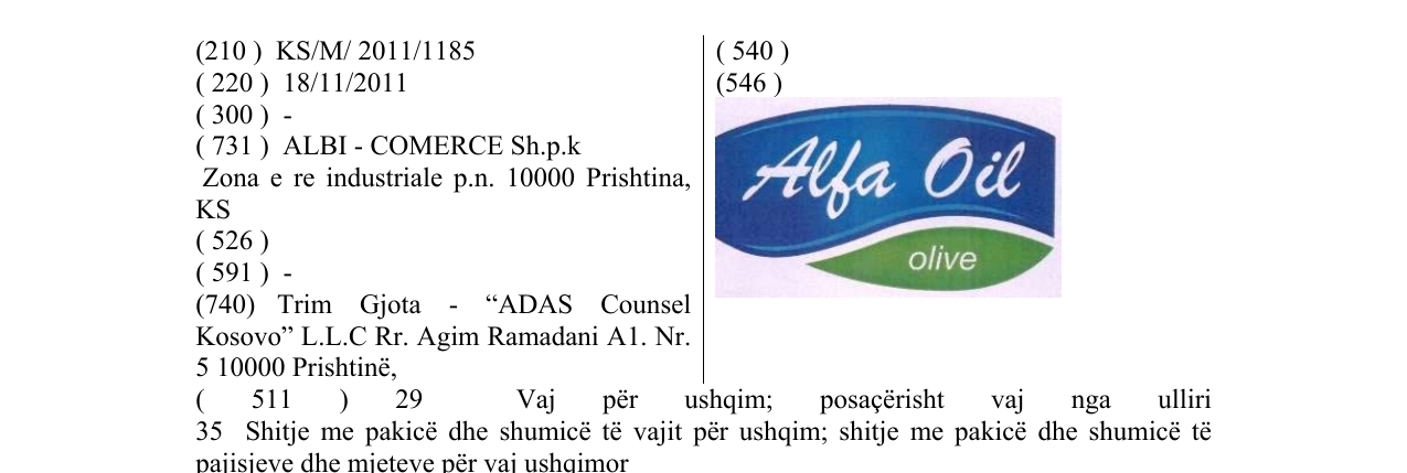 Zëri i markës Alfa Oil në buletin
